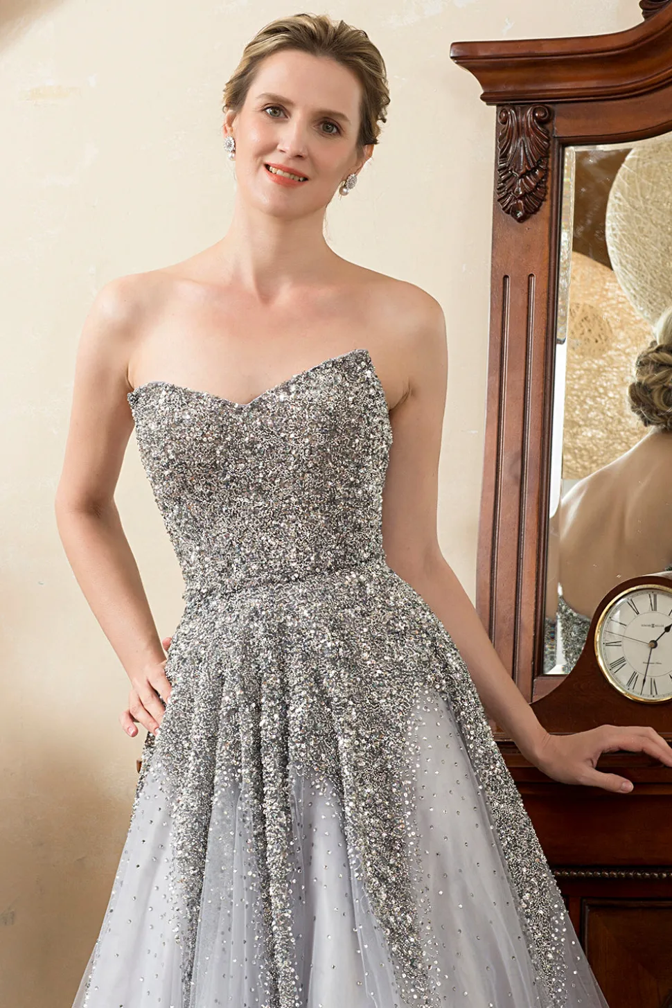 Vestido Mãe de Noiva Cinza A-Line
