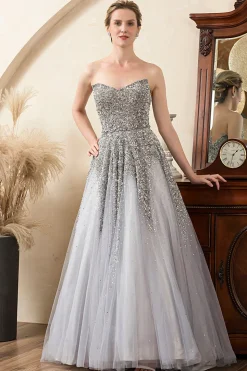 Vestido Mãe de Noiva Cinza A-Line