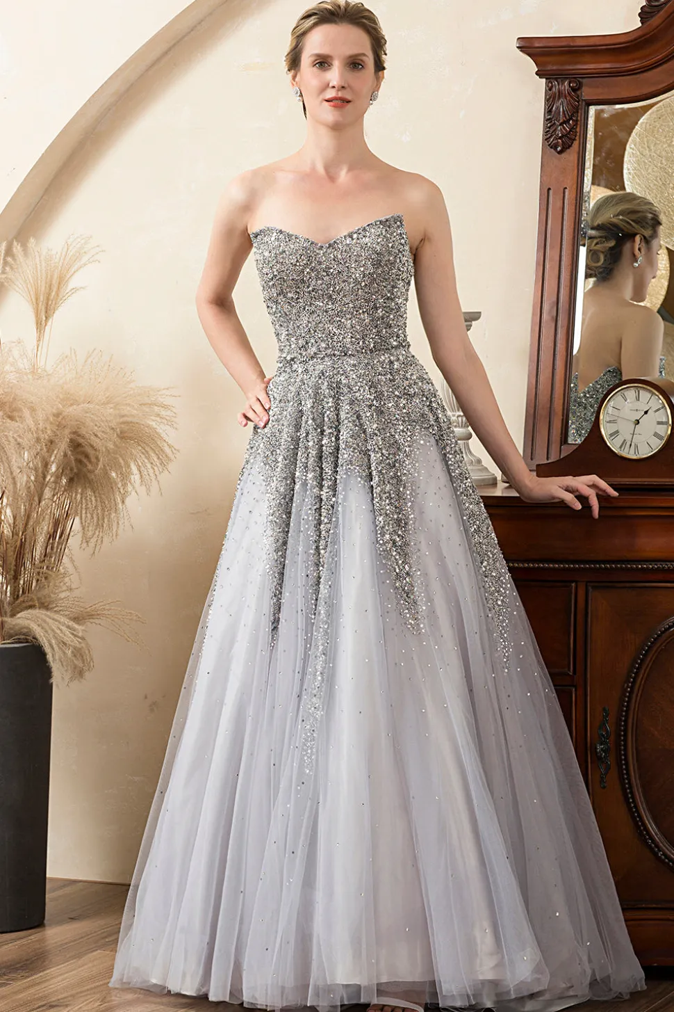 Vestido Mãe de Noiva Cinza A-Line