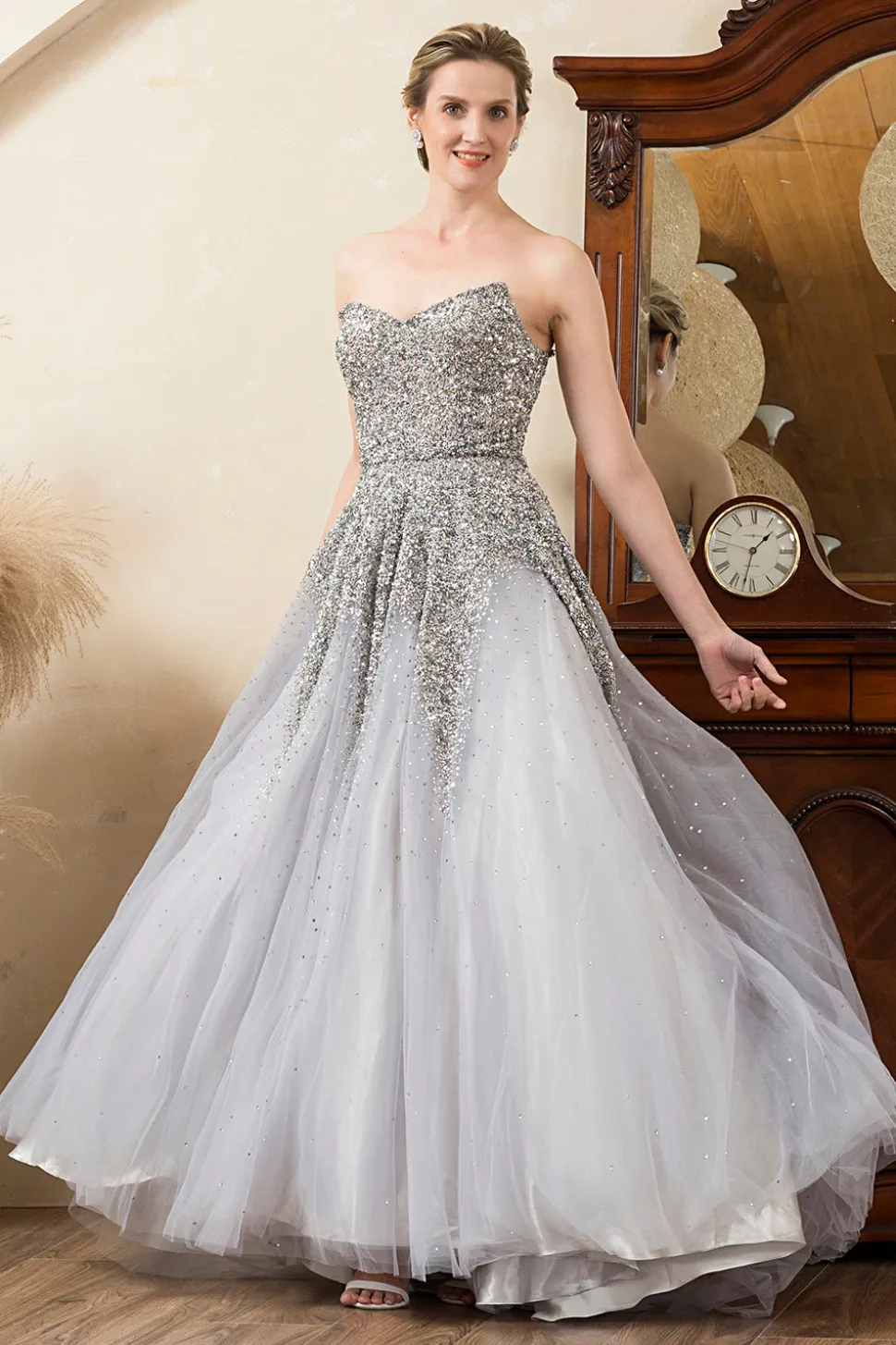 Vestido Mãe de Noiva Cinza A-Line