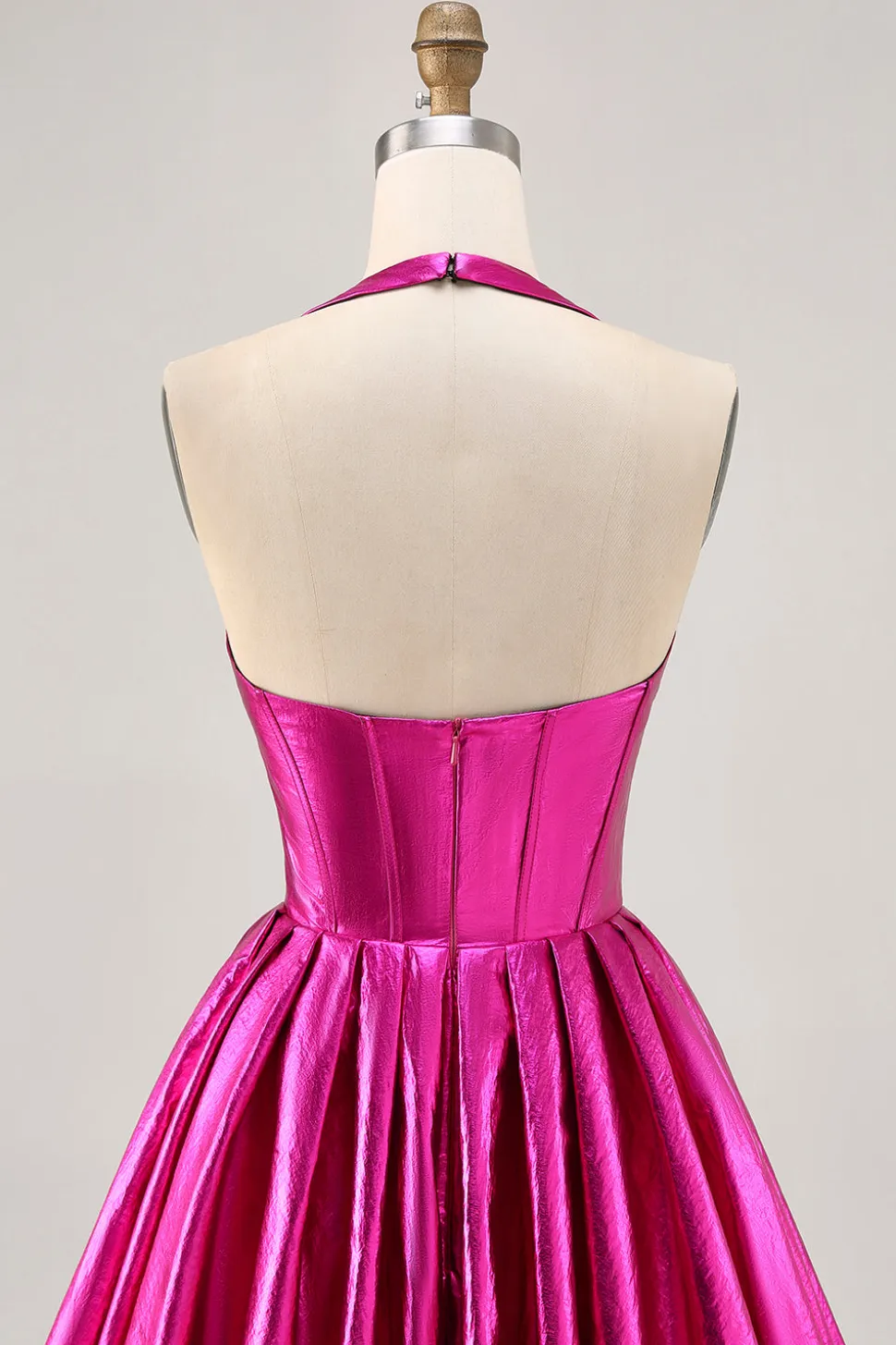 Vestido metálico Fuchsia Halter plissado Homecoming