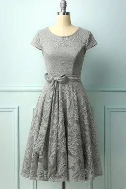 Vestido Midi de Renda Cinza