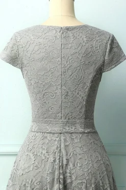 Vestido Midi de Renda Cinza