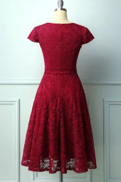 Vestido Midi de Renda Vermelho Escuro