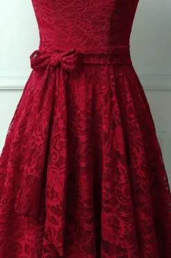 Vestido Midi de Renda Vermelho Escuro