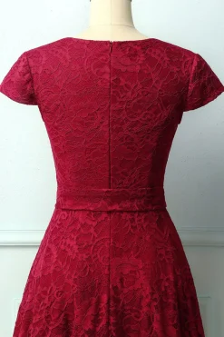 Vestido Midi de Renda Vermelho Escuro