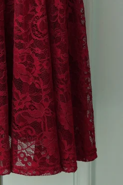 Vestido Midi de Renda Vermelho Escuro