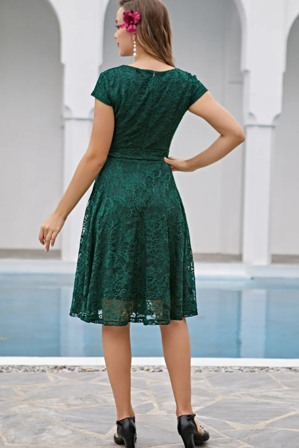 Vestido Midi de Renda Verde