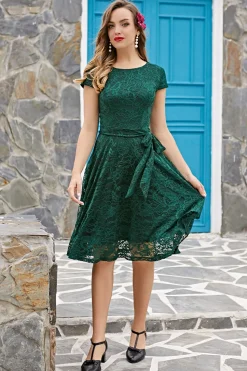 Vestido Midi de Renda Verde
