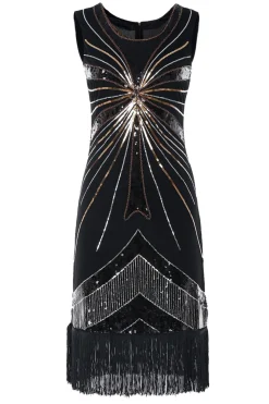 Vestido preto com franja de lantejoulas dos anos 1920
