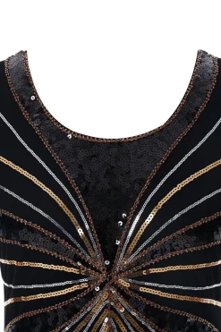 Vestido preto com franja de lantejoulas dos anos 1920