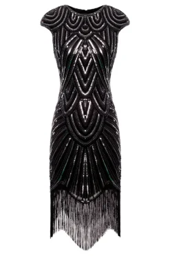 Vestido preto da franja do brilho de Gatsby dos anos 20