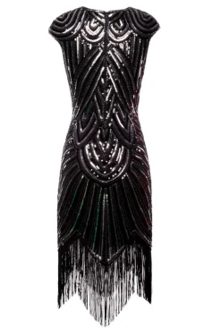 Vestido preto da franja do brilho de Gatsby dos anos 20