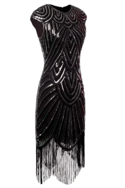 Vestido preto da franja do brilho de Gatsby dos anos 20
