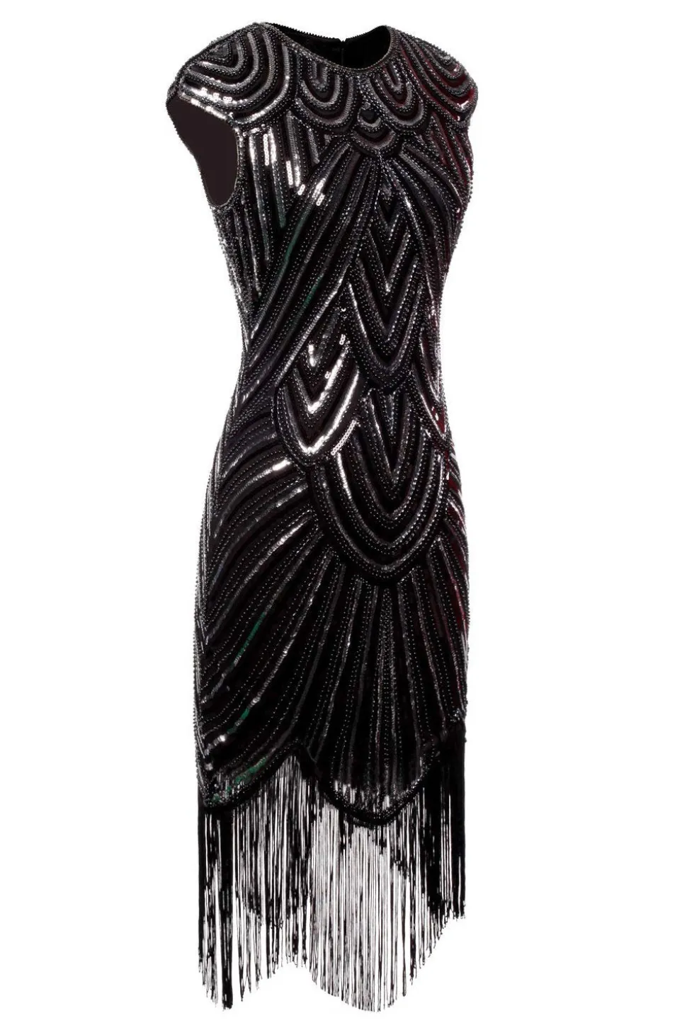 Vestido preto da franja do brilho de Gatsby dos anos 20