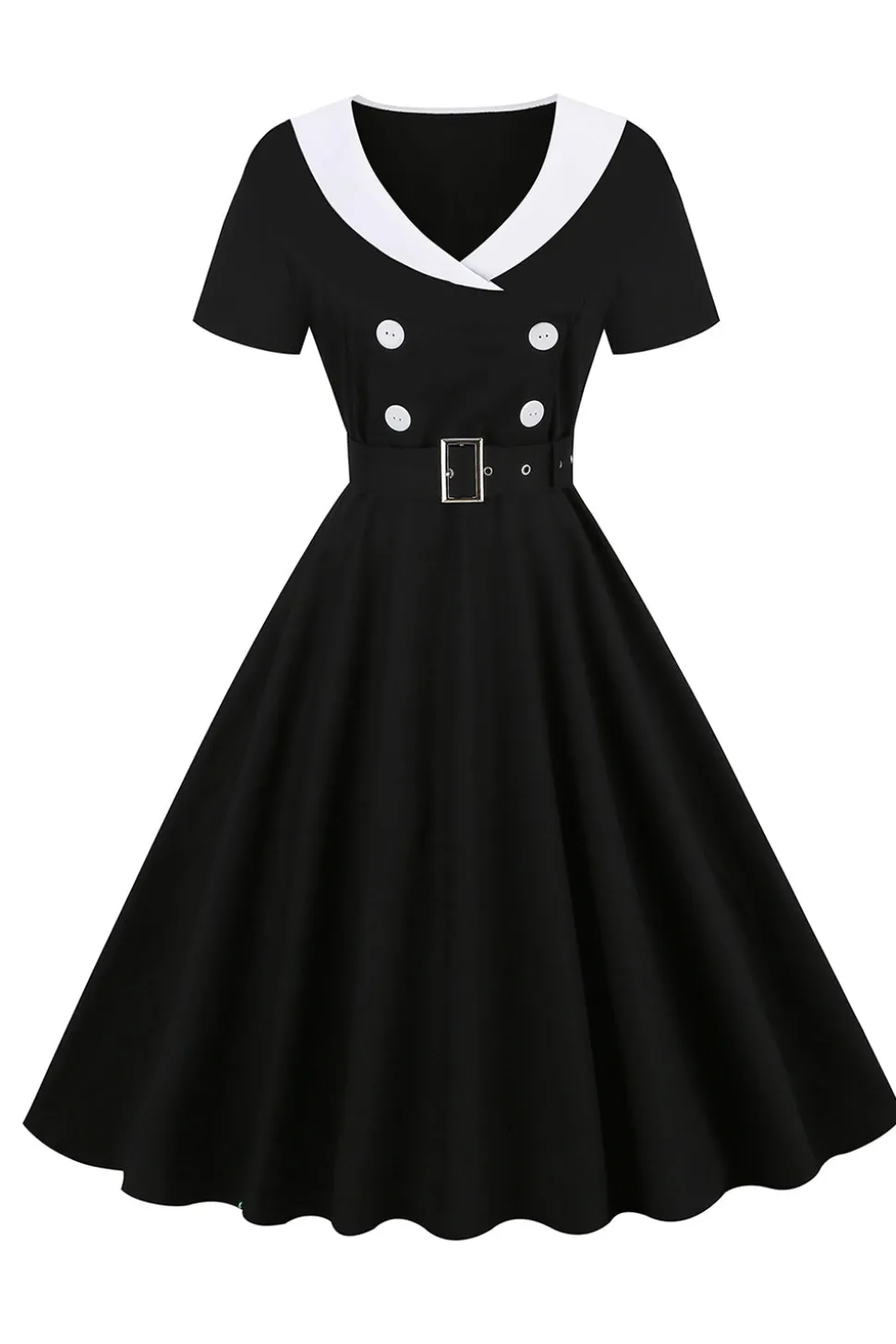 Vestido preto de balanço dos anos 50 com cinto