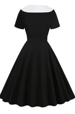 Vestido preto de balanço dos anos 50 com cinto