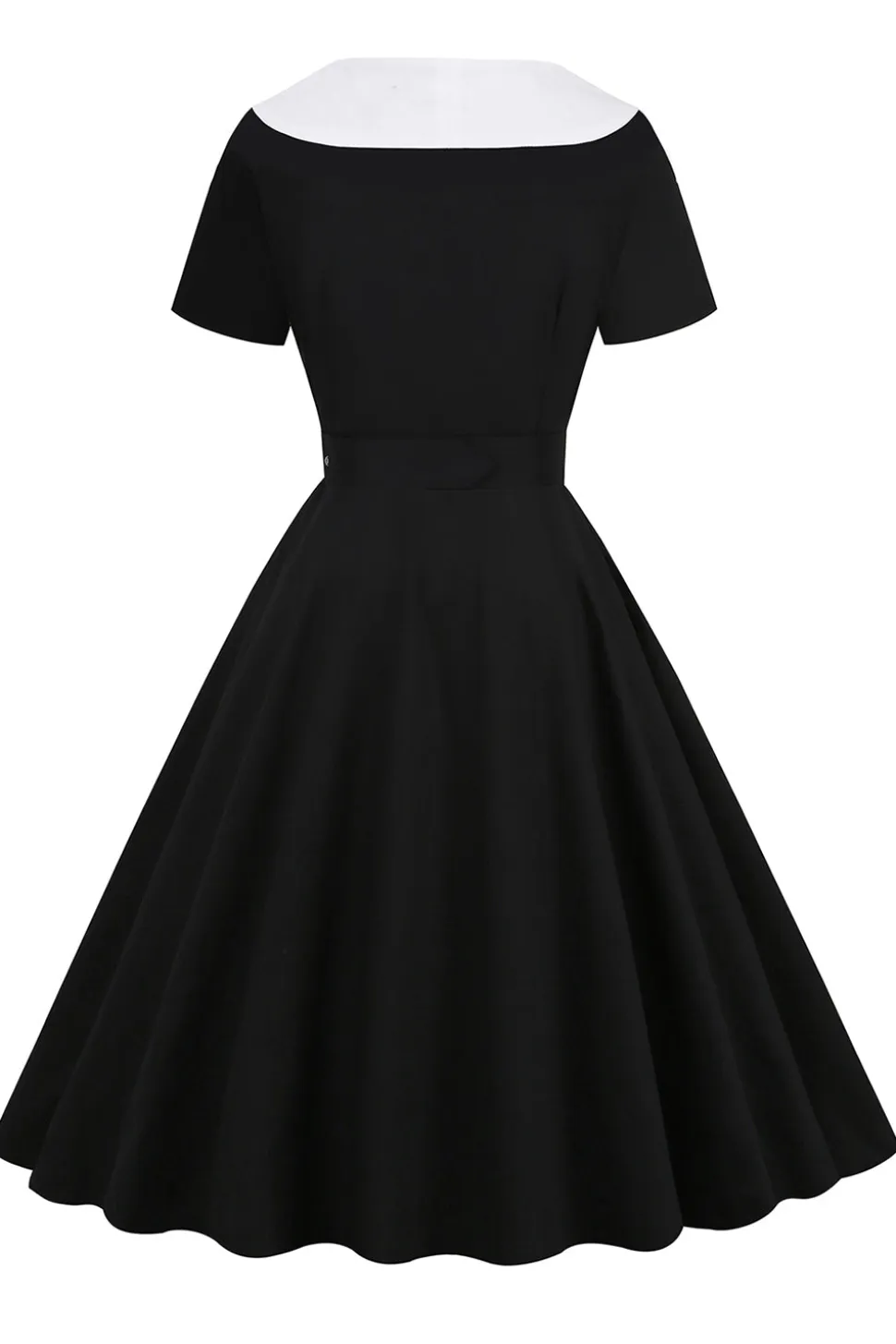 Vestido preto de balanço dos anos 50 com cinto