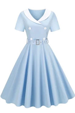 Vestido preto de balanço dos anos 50 com cinto