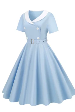 Vestido preto de balanço dos anos 50 com cinto