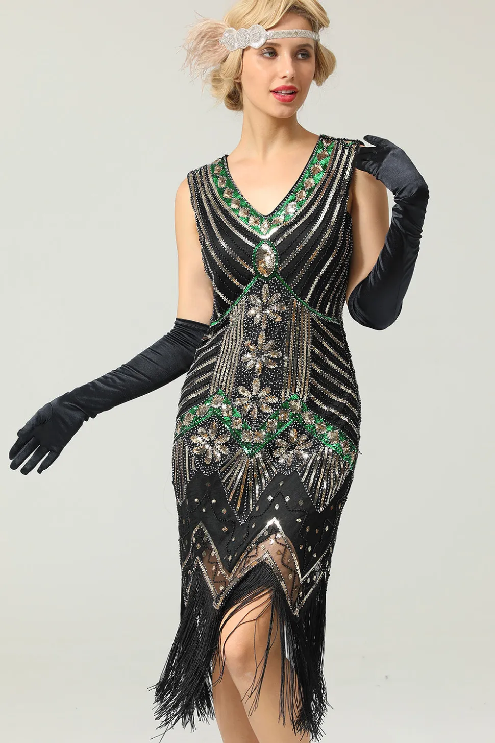 Vestido preto de franja de 1920 com franja