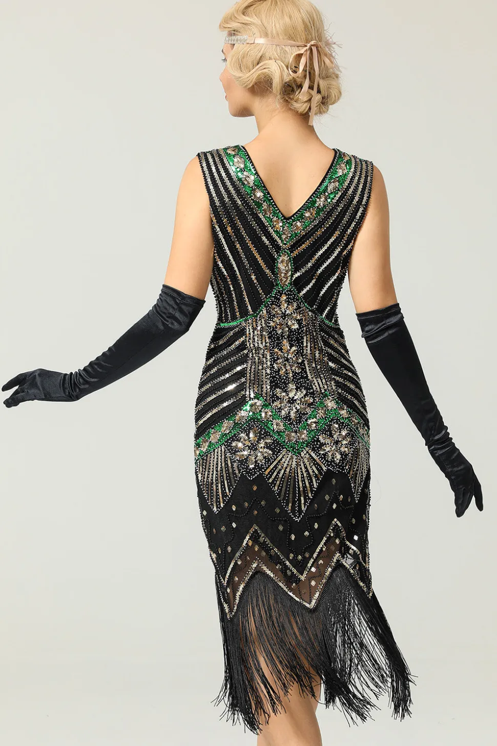 Vestido preto de franja de 1920 com franja