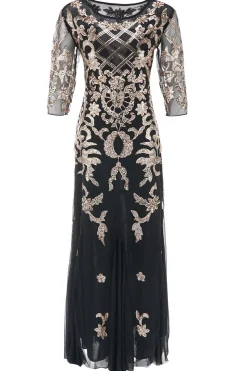 Vestido preto de lantejoulas douradas de 1920