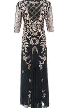 Vestido preto de lantejoulas douradas de 1920