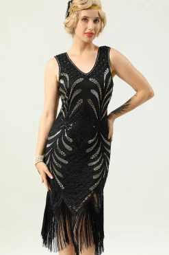 Vestido preto de lantejoulas da década de 1920