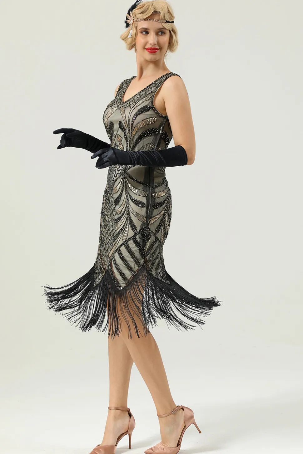 Vestido preto de lantejoulas da década de 1920