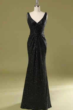 Vestido preto longo de lantejoulas
