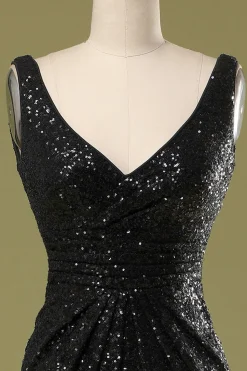Vestido preto longo de lantejoulas