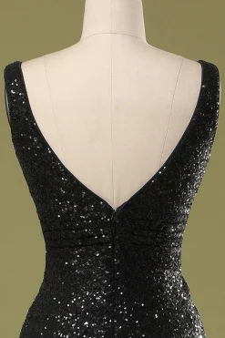 Vestido preto longo de lantejoulas