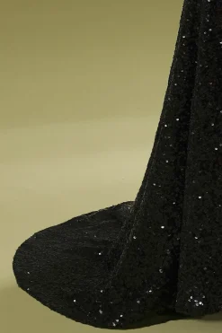 Vestido preto longo de lantejoulas