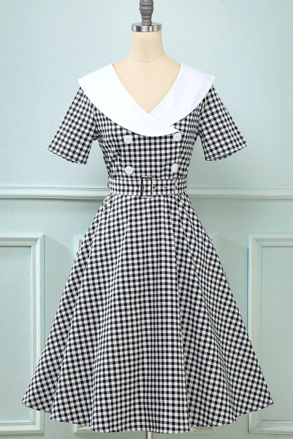 Vestido preto plaid Flare Vintage 1950s
