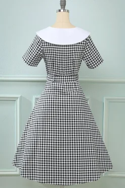 Vestido preto plaid Flare Vintage 1950s