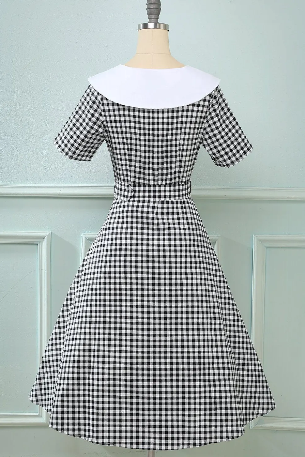 Vestido preto plaid Flare Vintage 1950s