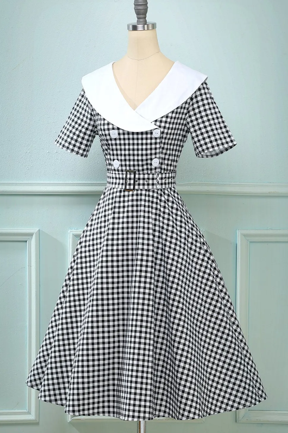 Vestido preto plaid Flare Vintage 1950s