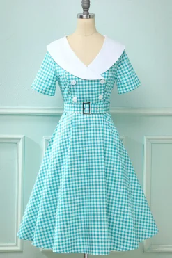 Vestido preto plaid Flare Vintage 1950s