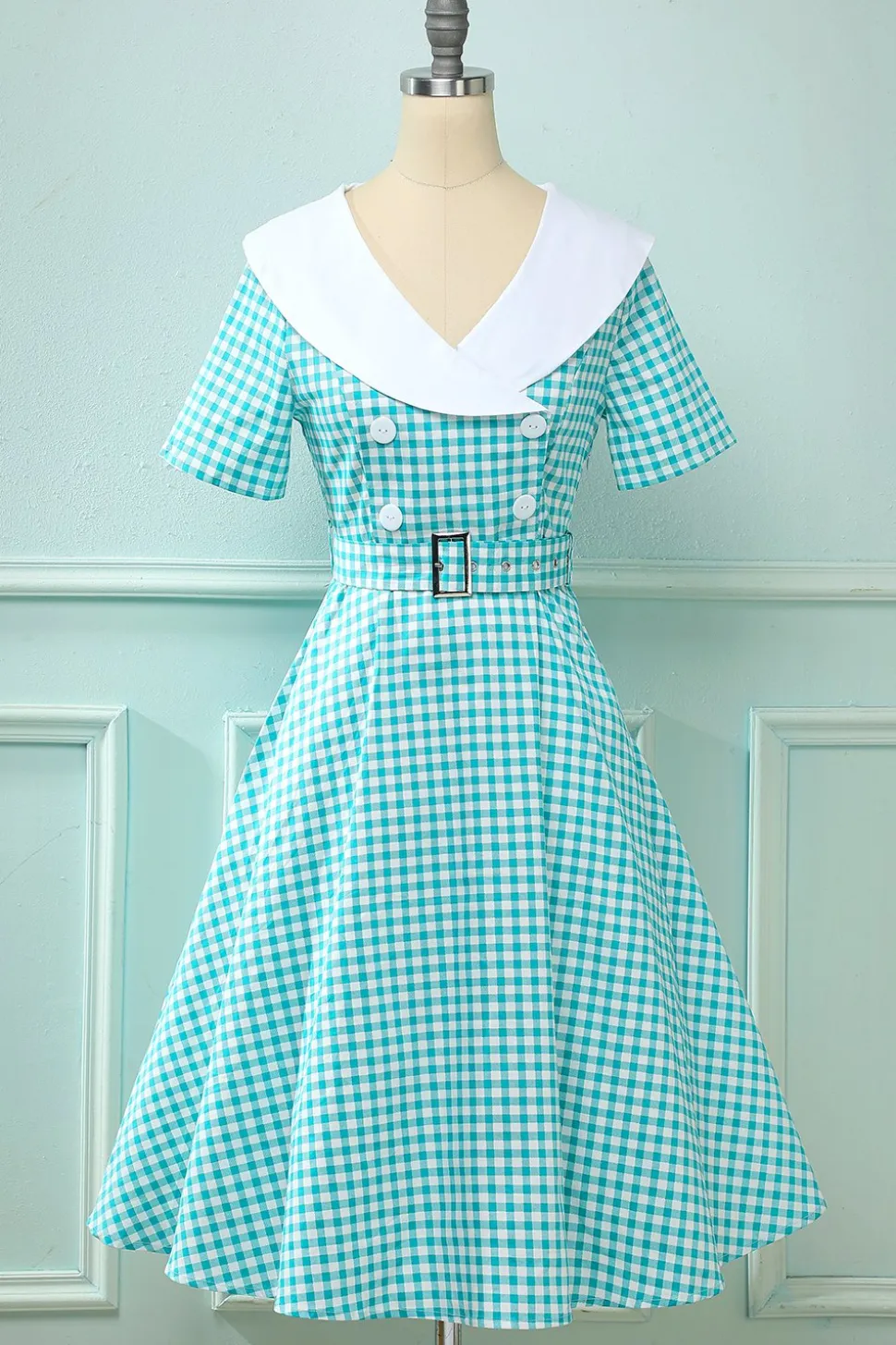 Vestido preto plaid Flare Vintage 1950s