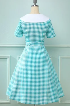 Vestido preto plaid Flare Vintage 1950s