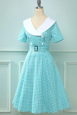 Vestido preto plaid Flare Vintage 1950s