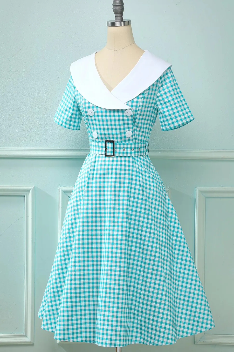 Vestido preto plaid Flare Vintage 1950s