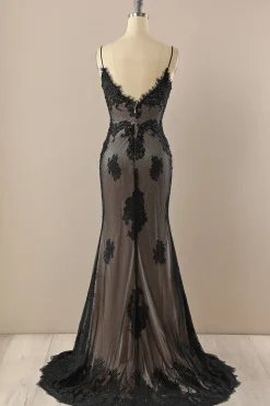 Vestido preto v pescoço beaded prom