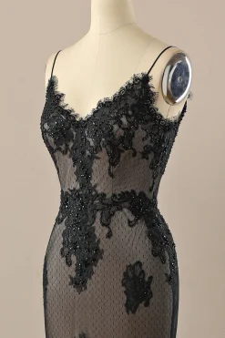 Vestido preto v pescoço beaded prom