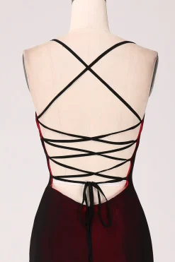 Vestido preto vermelho da bainha da dama de honra com renda-up para trás