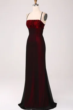 Vestido preto vermelho da bainha da dama de honra com renda-up para trás