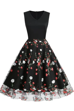 Vestido preto vintage de 1950 com bordado