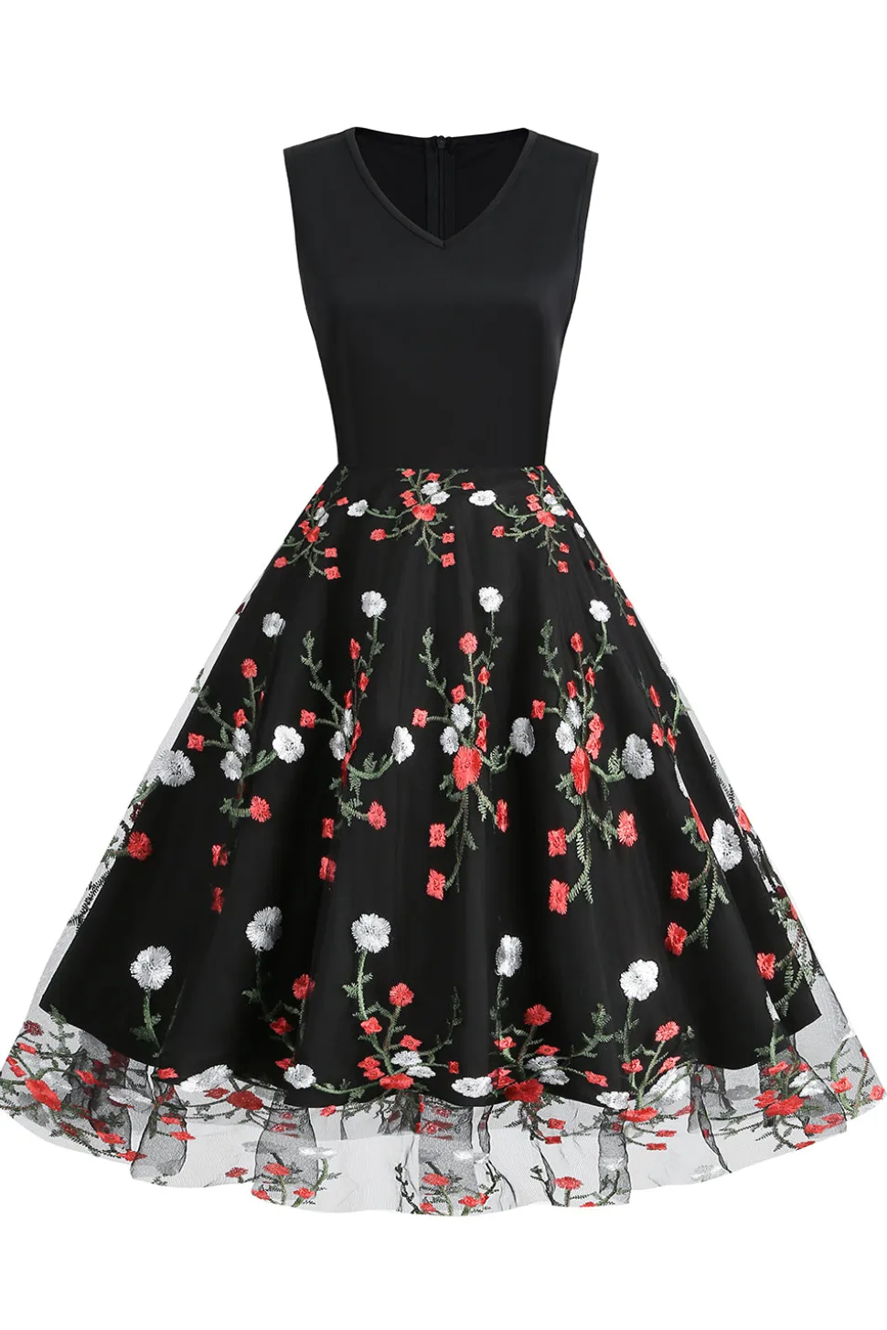 Vestido preto vintage de 1950 com bordado