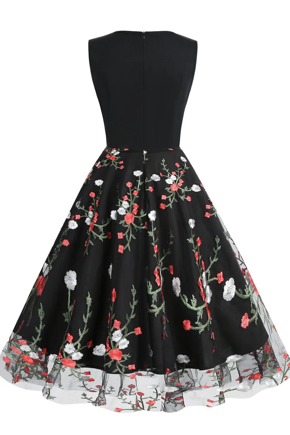 Vestido preto vintage de 1950 com bordado